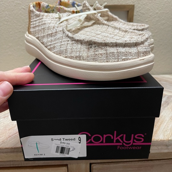 Corkys Shoes - Corkys Beige Tweed Casual Slip-Ons